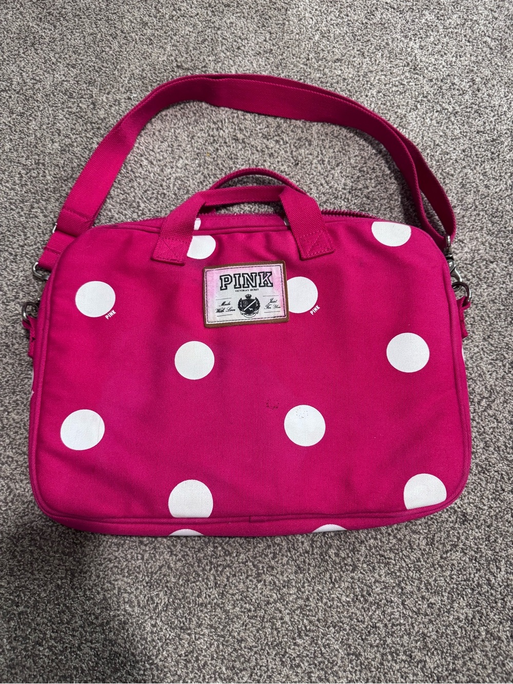 Y2K PINK Victoria's Secret Hot Pink with White Polka Dots Laptop Bag